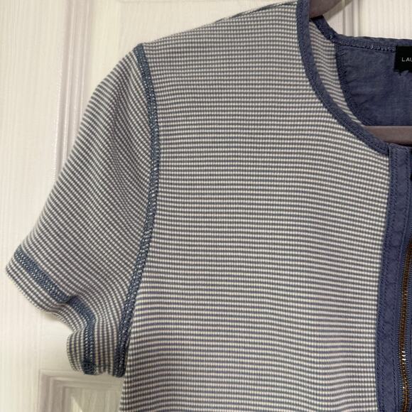LRL Lauren Jeans Co. Women's Blue Cotton Striped 1/4 Zip Top Size Large - Picture 5 of 10